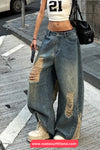 Loose Hole Ripped Vintage Jeans Pants