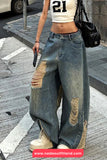Loose Hole Ripped Vintage Jeans Pants