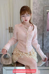 Long Sleeve Lace Patchwork Pink Blouse Shirt