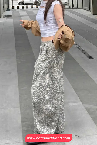Loose Hip Hop Leopard Pattern Jeans Pants