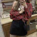 Long Sleeve Retro Red Plaid Loose Shirt