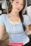 Fake Two Piece Style Bow Patchwork Casual Cropped Slim Shirt