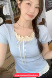 Fake Two Piece Style Bow Patchwork Casual Cropped Slim Shirt