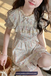 Short Sleeve Vintage Stand Collar Floral Pattern Mini Dress