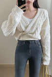 Long Sleeve Cross Neck Knitted Sweater