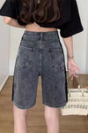 High Waist Black Side Grey Denim Shorts