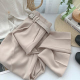 High Waist Belted Loose Office Long Pants
