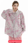 Long Sleeve Retro Plaid Tie Dye Style Blouse Shirt