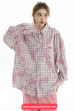 Long Sleeve Retro Plaid Tie Dye Style Blouse Shirt