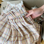 Cute Lace Waist Plaid Pattern Long Pants