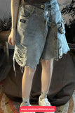 High Waist Irregular Style Ripped Denim Shorts