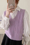 V-Neck Solid Knitted Vest Sweater