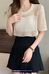 Short Sleeve O-Neck Hollow Out Summer Shirts