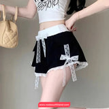 Cute Lace Bow Cargo Pockets Cute Shorts