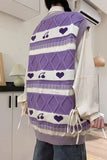 V-Neck Cute Love Pattern Purple Vest Sweater