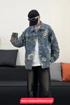 Long Sleeve Retro Flowers Pattern Denim Jeans Jacket