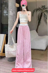 Loose Bow Pattern Printed Lace Blended Jogger Sweatpants