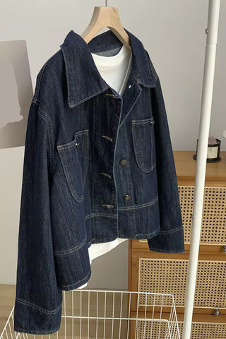 Long Sleeve Vintage Lapel Collar Jeans Jacket