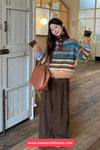 Long Sleeve Turn Down Collar Retro Pattern Sweater