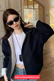 Long Sleeve Double Sided Striped Turn Down Collar Jacket