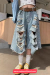 High Waist Loose Ripped Hole Denim Jeans