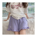 Kawaii Bow Embroidered Ruffle Shorts