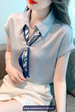 Short Sleeve Elegant Chiffon Silk Blouse Shirt