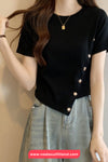 Short Sleeve Asymmetrical Design Side Button Shirt