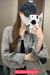 Long Sleeve Retro Grey Plaid Casual Button Jacket