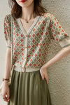 V-Neck Flower Pattern Cardigan Shirts