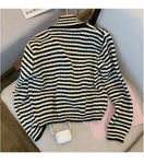 Long Sleeve V-Collar Retro Striped Cardigan Sweater