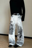 pgrade your Y2K Streetwear Aesthetic with these Musical Notation Graffiti Men's Jeans Pants. The ultimate essential for 90s skate outfits, graphic printed baggy denim trends, and alternative everyday lookbooks. Featuring a flattering loose wide-leg fit and a bold music theory street-art motif, these printed denim trousers are a must-have for your Aesthetic Pants.