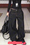 High Waist Washed Black Style Loose Jeans Pants