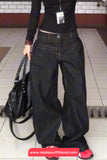 High Waist Washed Black Style Loose Jeans Pants