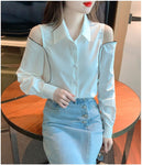 Long Sleeve Cut Shoulder Blouse Shirt