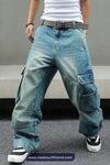 Loose Multi Flap Pockets Men Jeans Pants