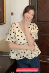 Short Sleeve V-Neck Loves Pattern Blouse Shirt