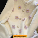 Long Sleeve 3D Flowers Pattern O-Neck Cardigan Sweater