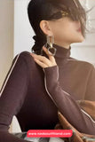 Long Sleeve Elegant Striped Turtleneck Slim Sweater