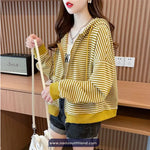 Long Sleeve Striped Colors Zipper Hoodie