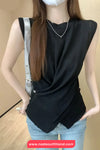 Sleeveless Knitted Irregular Slim Shirts