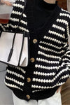 Long Sleeve Retro Black Striped Cardigan Sweater