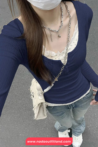 Two Style Lace Patchwork Casual Sweatshirt