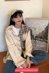 Long Sleeve Plaid Patchwork Corduroy Blouse Shirt