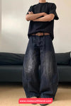 High Waist Washed Black Men Jeans Pants