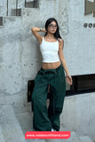 Drawstring Elastic Waist Wide Leg Cargo Jogger Sweatpants