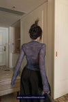 Long Sleeve V-Neck Grunge Ruched Mesh Shirt