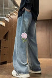 Casual Floral Embroidered Men Jeans Pants
