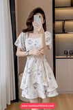 Short Sleeve Chinese Pattern A-Line Dress