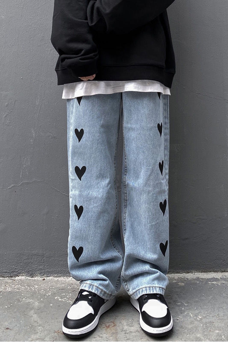 Long Heart Pattern Men Jeans Pants – Nada Outfit Land
